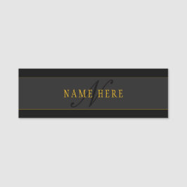 Etiqueta Para Nombres Elegant Script Monogram Black & Gold
