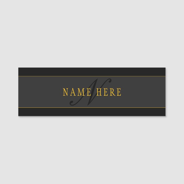 Etiqueta Para Nombres Elegant Script Monogram Black & Gold (Anverso)