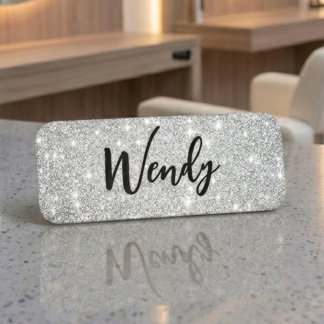Etiqueta Para Nombres Elegant Silver Glitter Staff Name Tag 