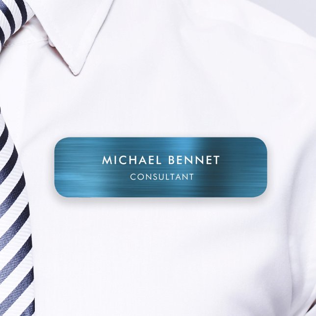 Etiqueta Para Nombres Elegante Blue Metallic Profesional Business (Elegant Blue Metallic Professional Business Name Tag)