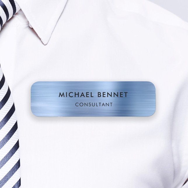 Etiqueta Para Nombres Elegante Blue Metallic Profesional Business (Elegant Blue Metallic Professional Business Name Tag)
