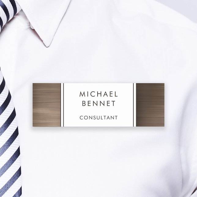 Etiqueta Para Nombres Elegante Bronze Brown Cepilló Metálico Negocios (Elegant Bronze Brown Brushed Metallic Business Name Tag)