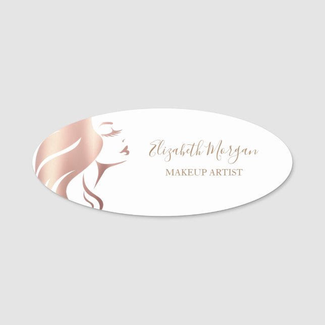 Etiqueta Para Nombres Elegante Chica blanco cara silueta, maquillador (Anverso)