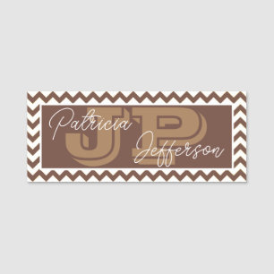 Etiqueta Para Nombres Elegante Chocolate Brown Chevron Único Monogramado