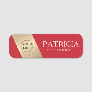 Etiqueta Para Nombres Elegante Crimson Red & Golden Purpurina: Logo de l