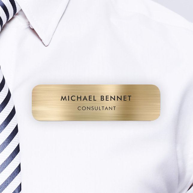 Etiqueta Para Nombres Elegante empresa profesional Gold Gray Metallic (Elegant Gold Metallic Professional Business Name Tag)