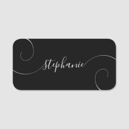 Etiqueta Para Nombres Elegante escritura en negro y blanco con rizos
