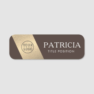 Etiqueta Para Nombres Elegante Logo Café con Mochila Marrón Oscuro Dorad