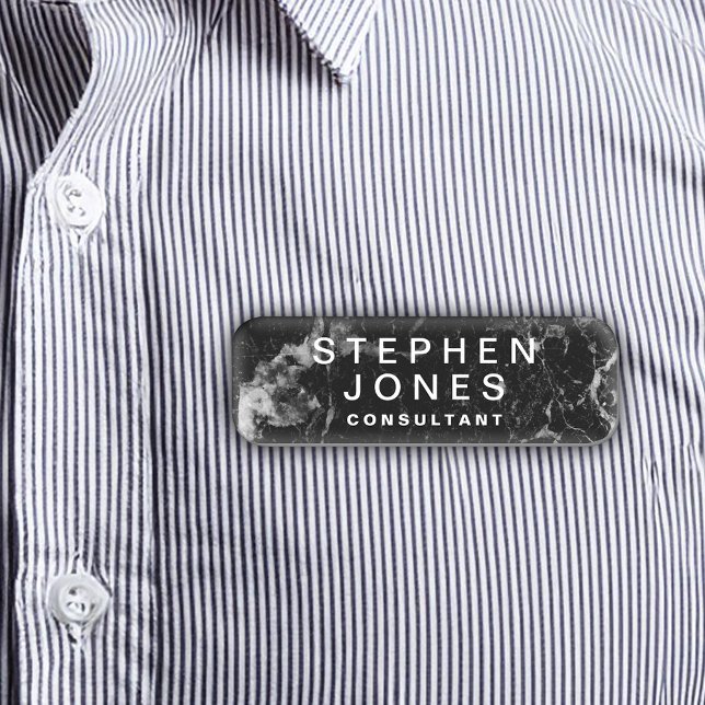 Etiqueta Para Nombres Elegante Mármol negro moderno (black marble custom nametag
)