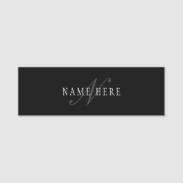 Etiqueta Para Nombres Elegante Monograma Personalizable | Negro Gris Bla