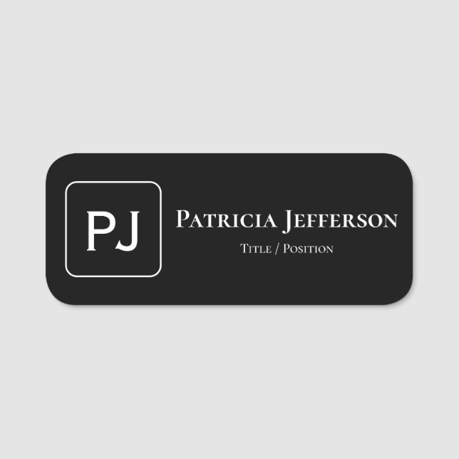 Etiqueta Para Nombres Elegante Monogramado Blanco y Negro: Profesional (Anverso)