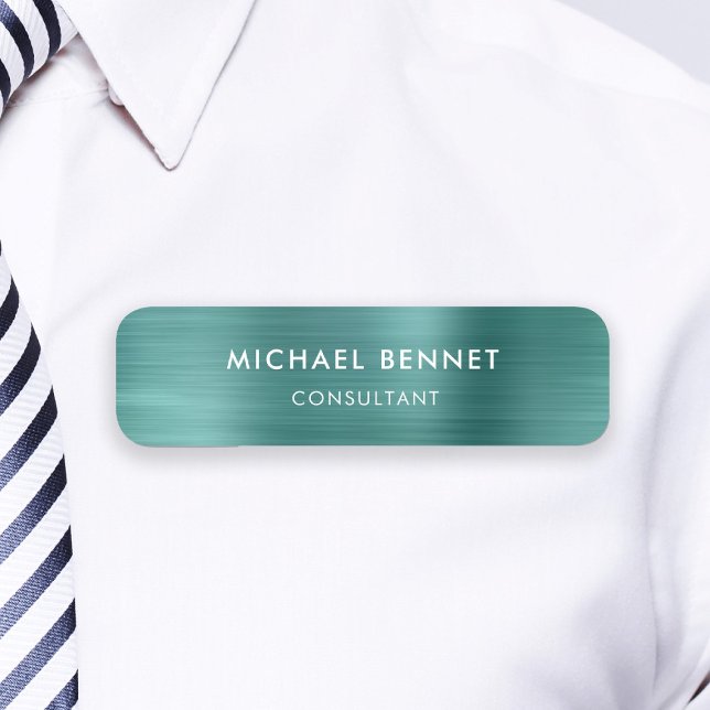 Etiqueta Para Nombres Elegante negocio profesional de metal verde (Elegant Green Metallic Professional Business Name Tag)