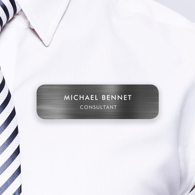 Etiqueta Para Nombres Elegante Negro Metálico Profesional (Elegant Black Metallic Professional Business Name Tag)
