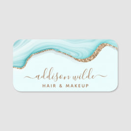 Etiqueta Para Nombres Elegante Purpurina de oro azul de mármol Agate mod