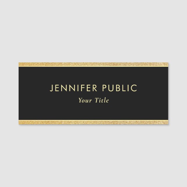 Etiqueta Para Nombres Elegante Rectángulo Personalizado Negro Y Purpurin (Anverso)