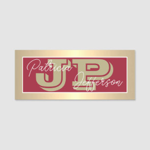 Etiqueta Para Nombres Elegante Red Luxury Gold Monograma Profesional