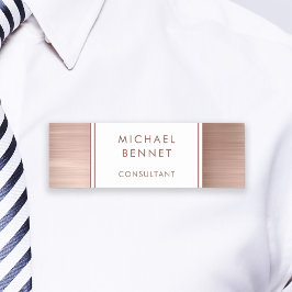 Etiqueta Para Nombres Elegante Rosa Gold Cepillado Metálico Negocios