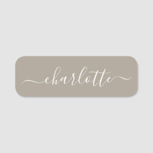 Etiqueta Para Nombres Elegante Script Nombre moderno Taupe personalizado