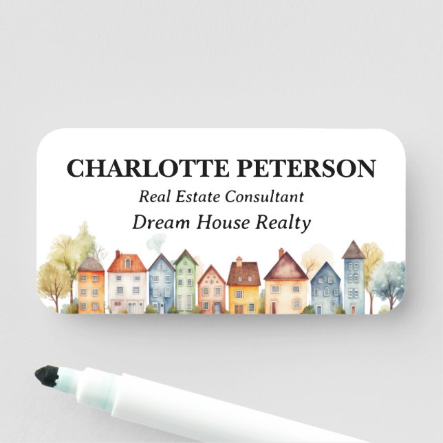 Etiqueta Para Nombres Elegantes Casas de Acuarela Personalizado Realtor (In situ)