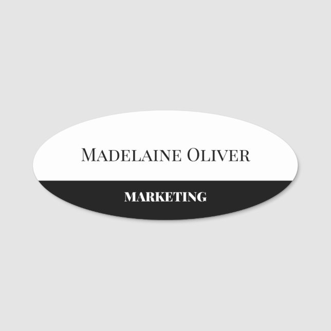 Etiqueta Para Nombres Empleado blanco negro simple (Anverso)