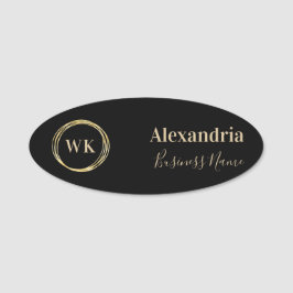 Etiqueta Para Nombres Empleado del Monograma Personalizado de Oro Negro