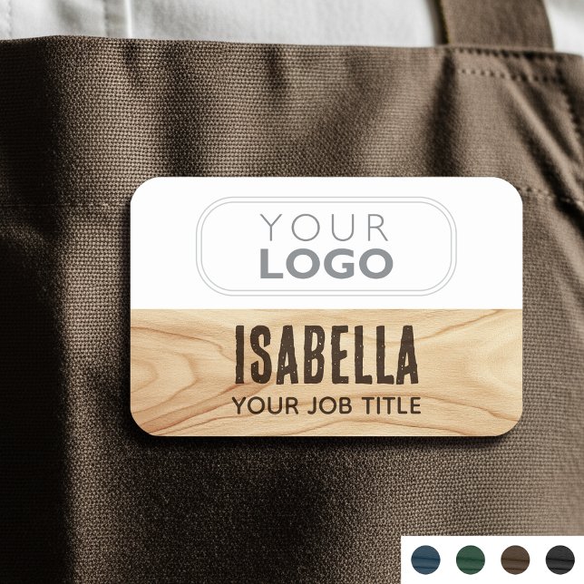 Etiqueta Para Nombres Empleado Woodgrain Rustic Company Logo Brown (Subido por el creador)
