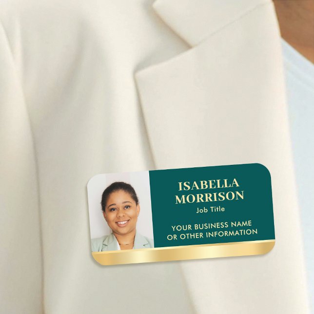 Etiqueta Para Nombres Empleados Empresarios ID Personal Foto Oro Verde (Subido por el creador)