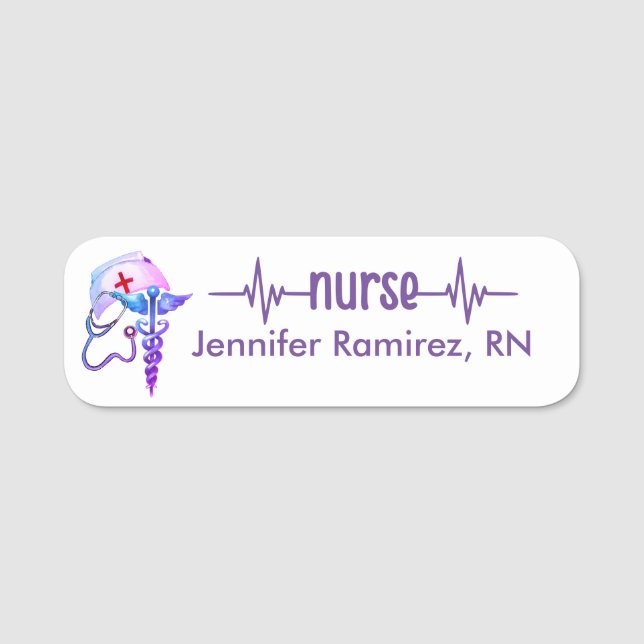 Etiqueta Para Nombres Enfermera inscrita RN Badge Purple Pink Stethoscop (Anverso)