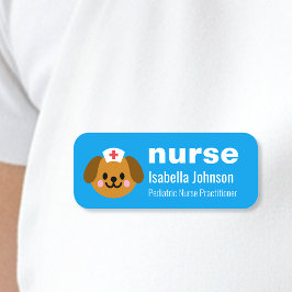 Etiqueta Para Nombres Enfermera Nombre Personalizado Perrito Lindo Azul