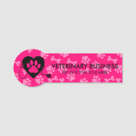 Etiqueta Para Nombres Estetoscopio Corazón Pata Veterinario Negro Rosa M