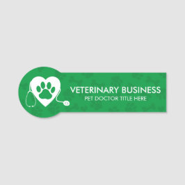 Etiqueta Para Nombres Estetoscopio Corazón Pata Veterinario Verde Mascot