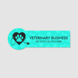 Etiqueta Para Nombres Estetoscopio Corazón Pata Veterinario Verde Turque