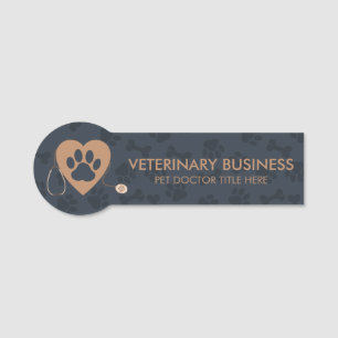 Etiqueta Para Nombres Estetoscopio Corazón Patas Veterinario Mascota Azu