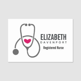 Etiqueta Para Nombres Estetoscopio de Enfermería gris simple con corazón
