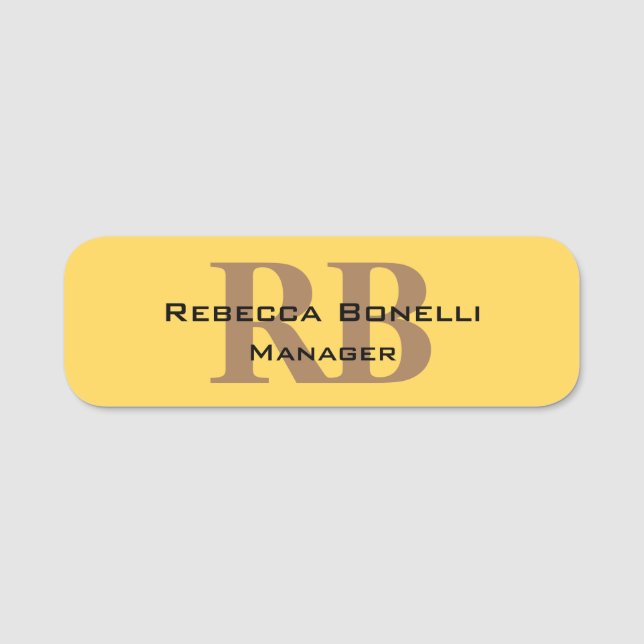 Etiqueta Para Nombres Estilo de moda Monograma Minimalista amarillo clar (Anverso)