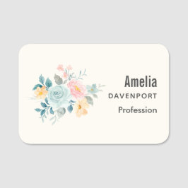 Etiqueta Para Nombres Estiloso Bouquet De Flores Azules Y Rosa