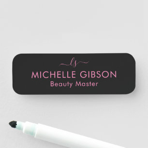Etiqueta Para Nombres Estudio Profesional de Belleza Monogram Rosa Negro