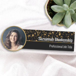 Etiqueta Para Nombres Faux Gold Sparkles Personalizado Photo Professiona