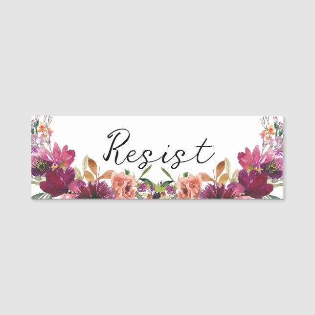 Etiqueta Para Nombres Floral acuarela resiste la política (Anverso)