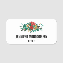 Etiqueta Para Nombres Floral de Navidades de oro y verde rojo moderno