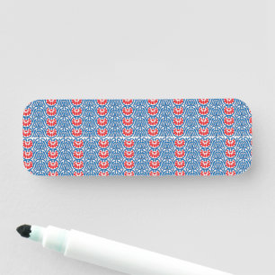 Etiqueta Para Nombres fondo azul con diseños en rojo y blanco