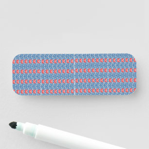 Etiqueta Para Nombres fondo azul con diseños en rojo y blanco