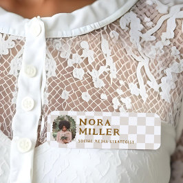 Etiqueta Para Nombres Foto con patrón a cuadros moderno boho retro vinta