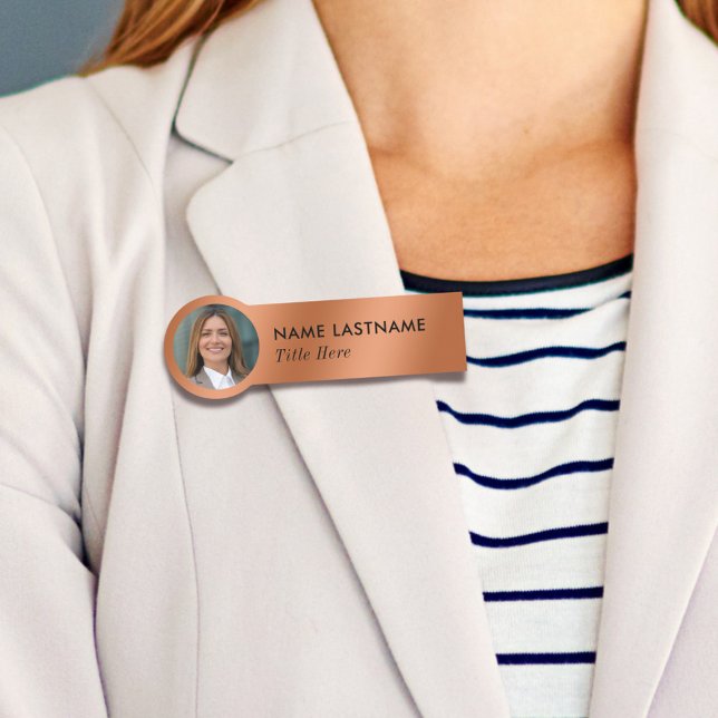 Etiqueta Para Nombres Foto ID Simple Sleek Faux Copper Business (Subido por el creador)