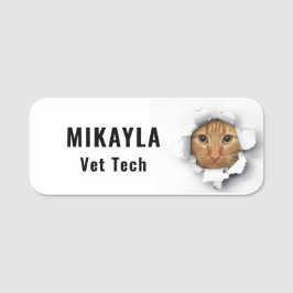 Etiqueta Para Nombres Funny Peeking Cat Veterinarian Name Tag