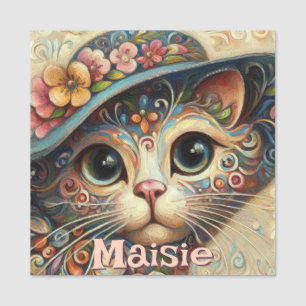 Etiqueta Para Nombres Gato caprichoso con floral Gorra personalizado
