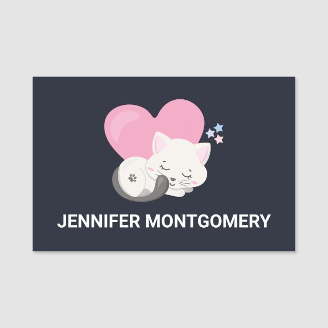 Etiqueta Para Nombres Gato gatito blanco lindo durmiendo (Anverso)