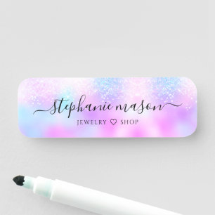 Etiqueta Para Nombres Girly Holographic Purpurina Pastel Business Beauty