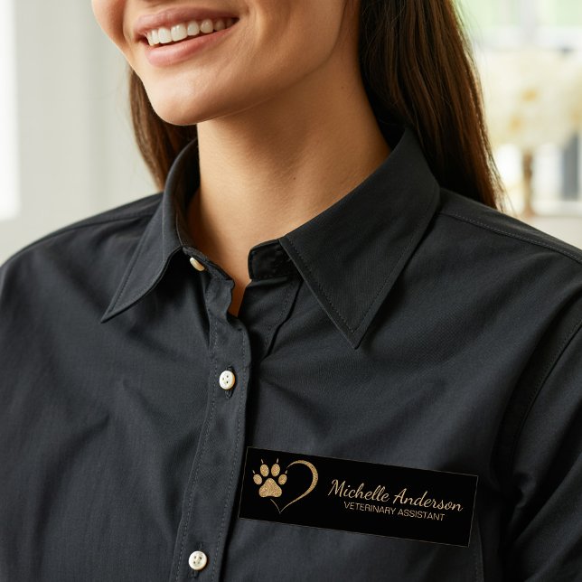 Etiqueta Para Nombres Gold glitter Paw Heart Veterinary Vet Business   (Subido por el creador)