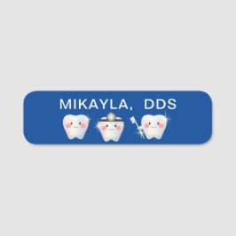Etiqueta Para Nombres Gracioso Dentista de los Dientes Blancos Azul